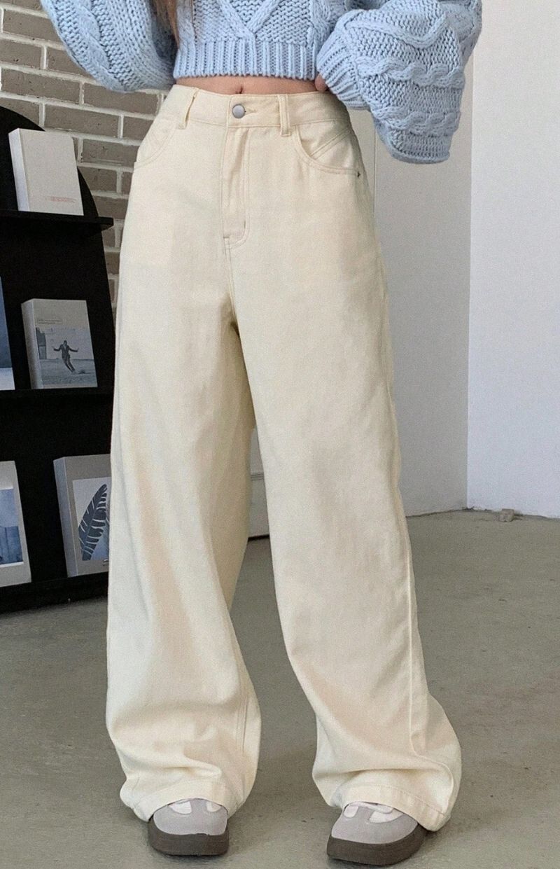 Women Relaxed Fit High Rise Beige Jeans-image-46