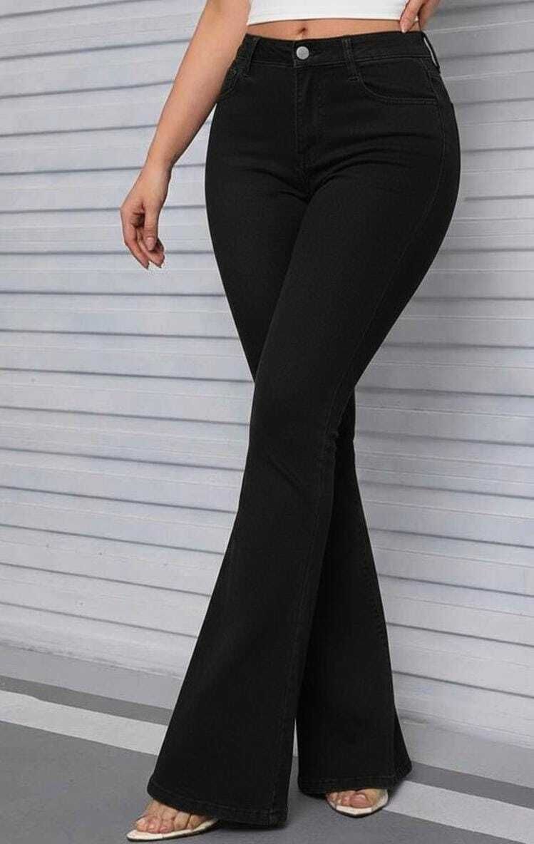 french rose Women Flared High Rise Black Jeans-picture-26