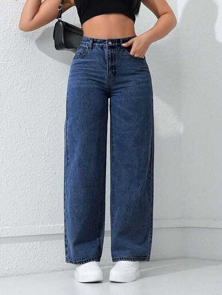 Women Wide Leg High Rise Dark Blue Jeans-image-25