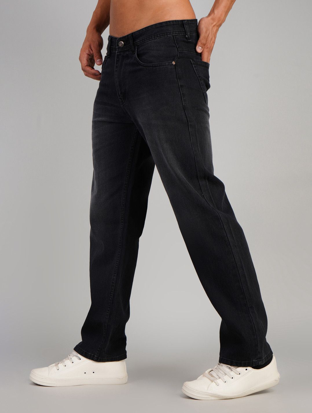 Men Straight Fit Mid Rise Grey Jeans-image-38