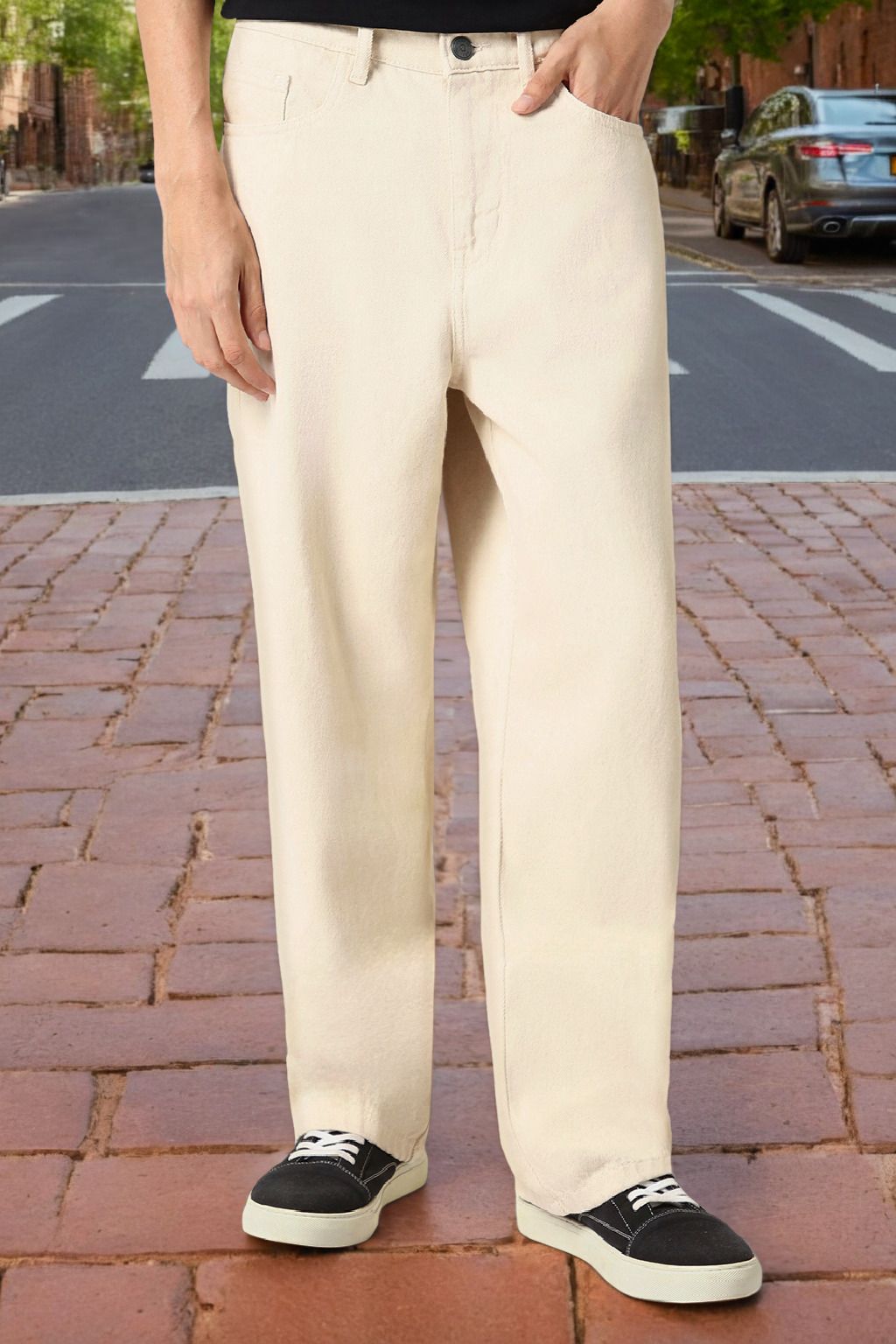urbano fashion Men Loose Fit Mid Rise Beige Jeans-picture-18