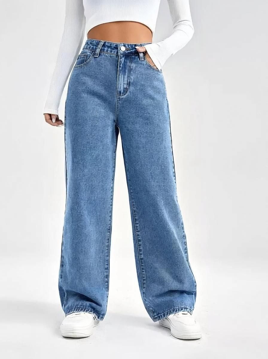 denim look Women Flared High Rise Light Blue Jeans-picture-16