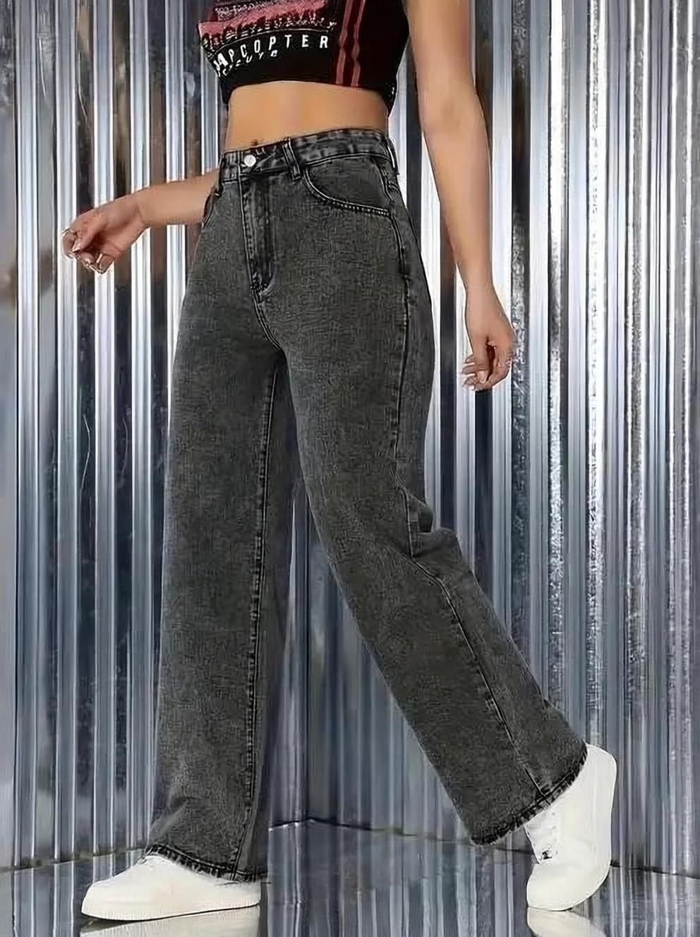 star4well Women Straight Fit Mid Rise Grey Jeans-picture-7