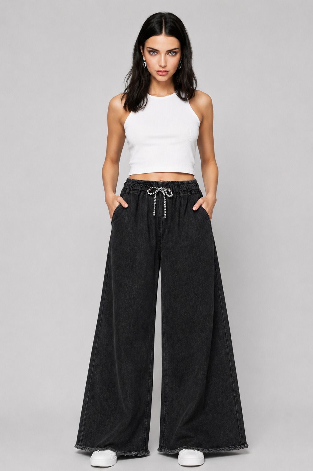 outfittime Women Wide Leg Mid Rise Black Jeans-picture-10