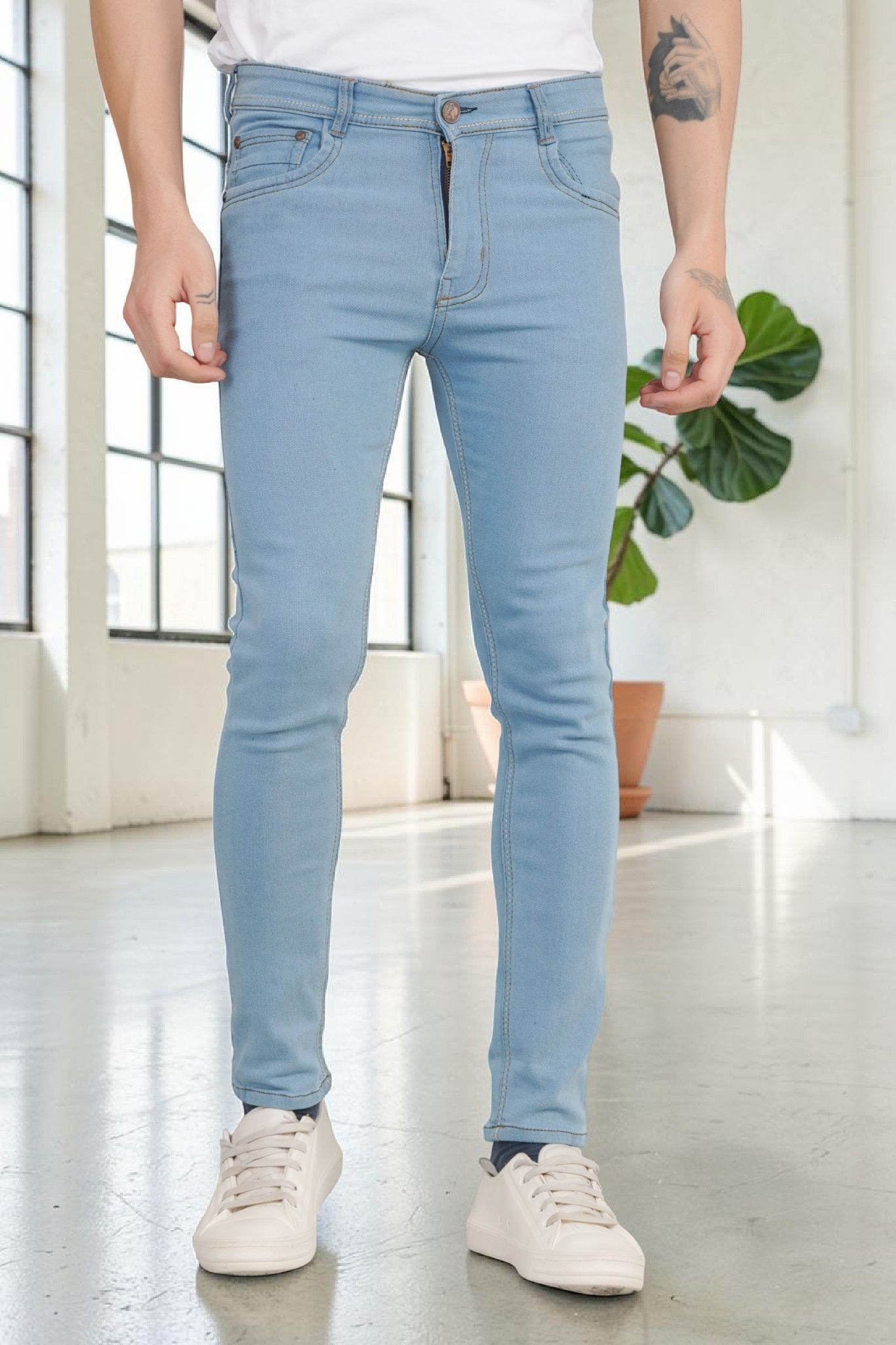 lzard Men Slim Mid Rise Light Blue Jeans-picture-3