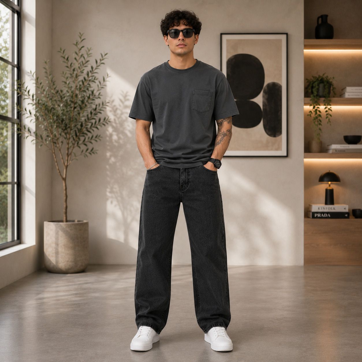 Men Straight Fit Mid Rise Dark Grey Jeans-image-20