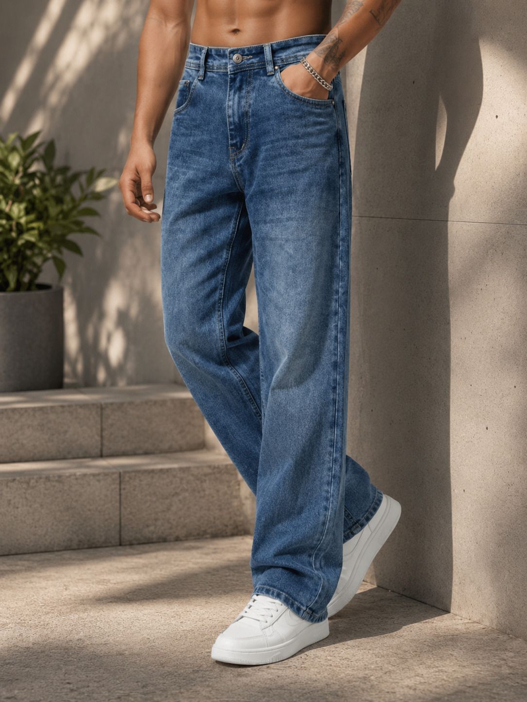 Men Loose Fit Mid Rise Blue Jeans-image-44