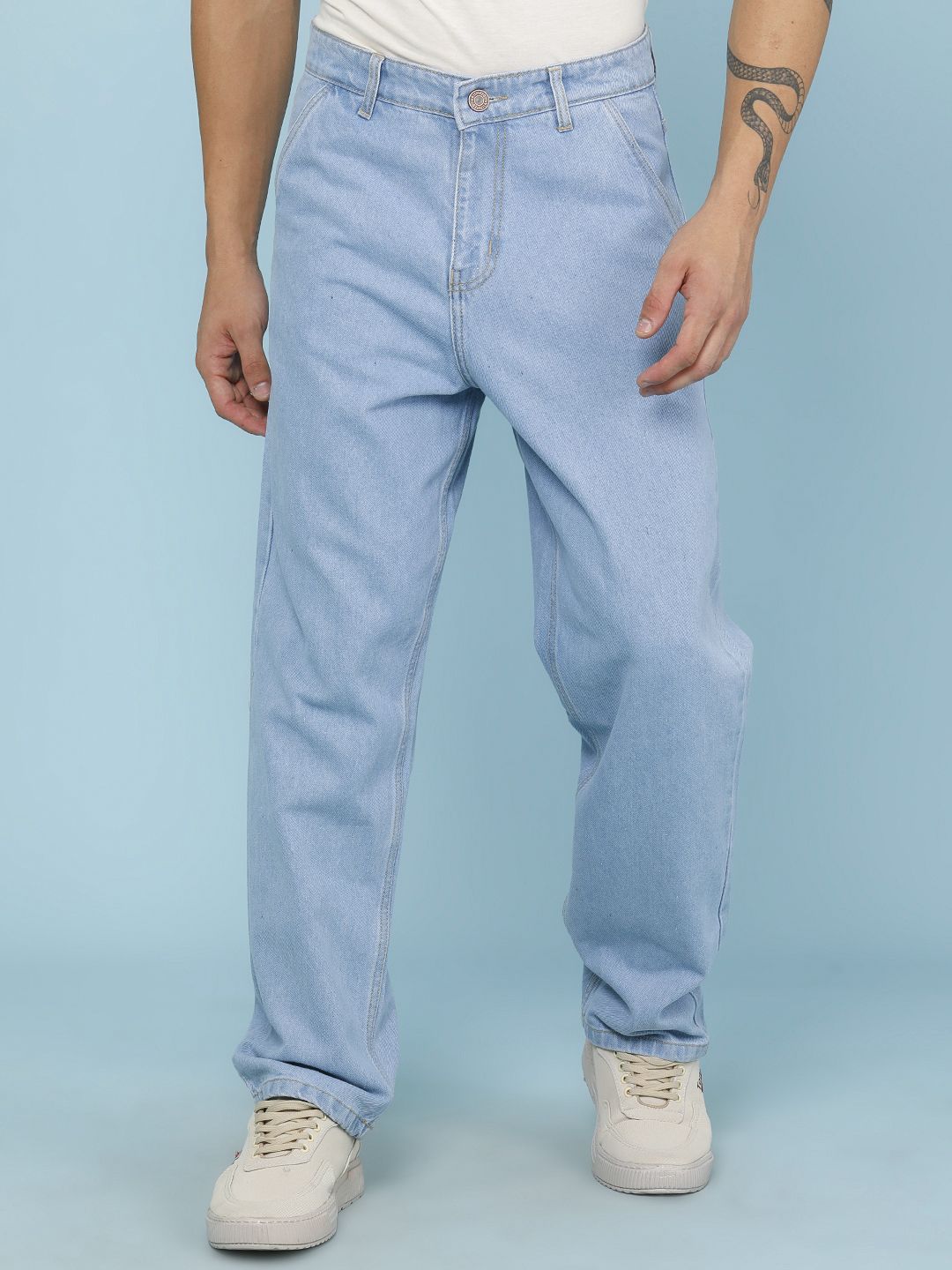 limeroad Men Baggy Fit Mid Rise Light Blue Jeans-picture-36