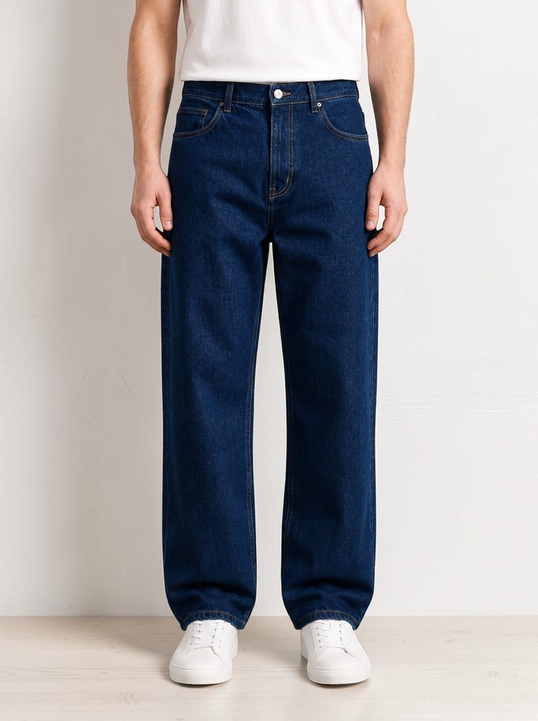 zaysh Men Baggy Fit Mid Rise Dark Blue Jeans-picture-14