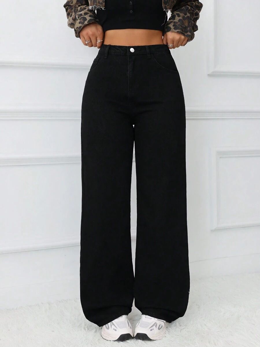 denim look Women Flared High Rise Black Jeans-picture-27