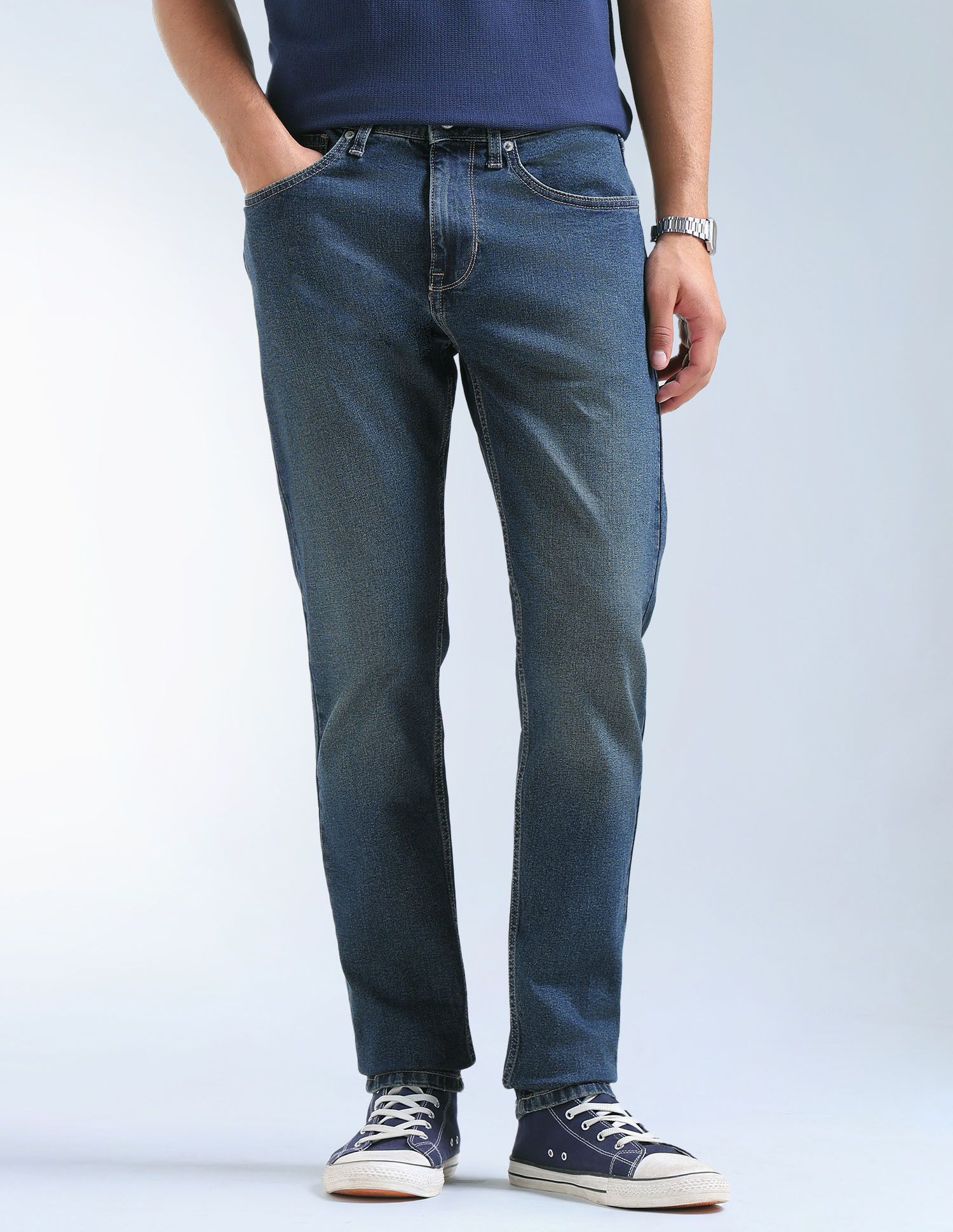flying machine Men Tapered Fit Mid Rise Blue Jeans-picture-17