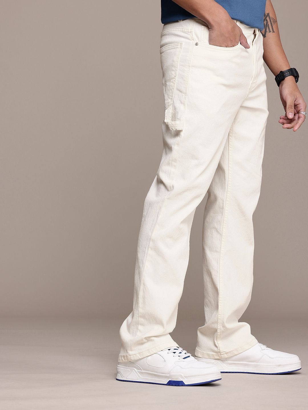 Men Boot-Leg Mid Rise White Jeans-image-36