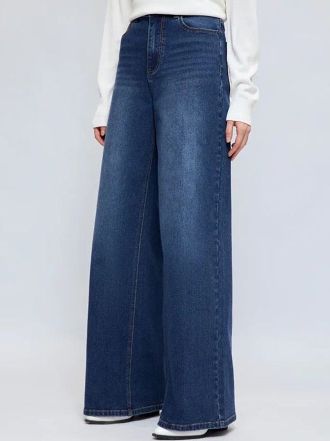 Women Loose Fit High Rise Dark Blue Jeans-image-15