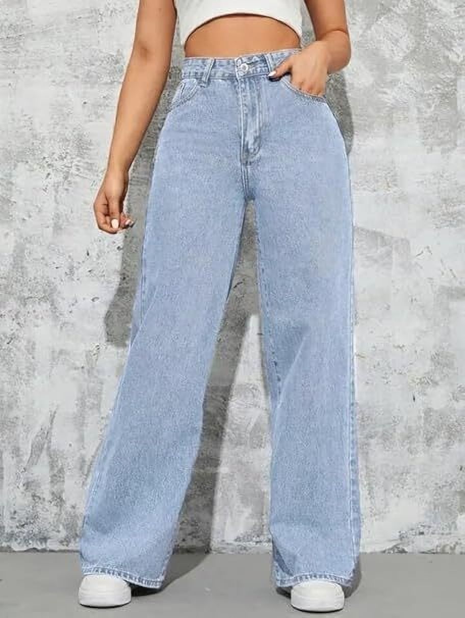 Women Loose Fit High Rise Blue Jeans-image-49