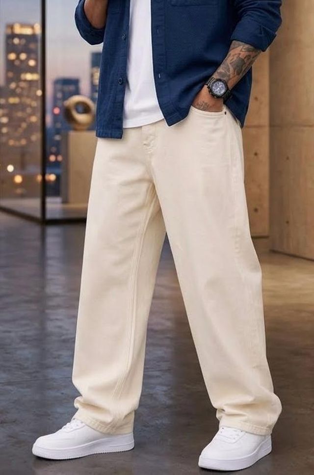 flaying Men Loose Fit Mid Rise Beige Jeans-picture-32