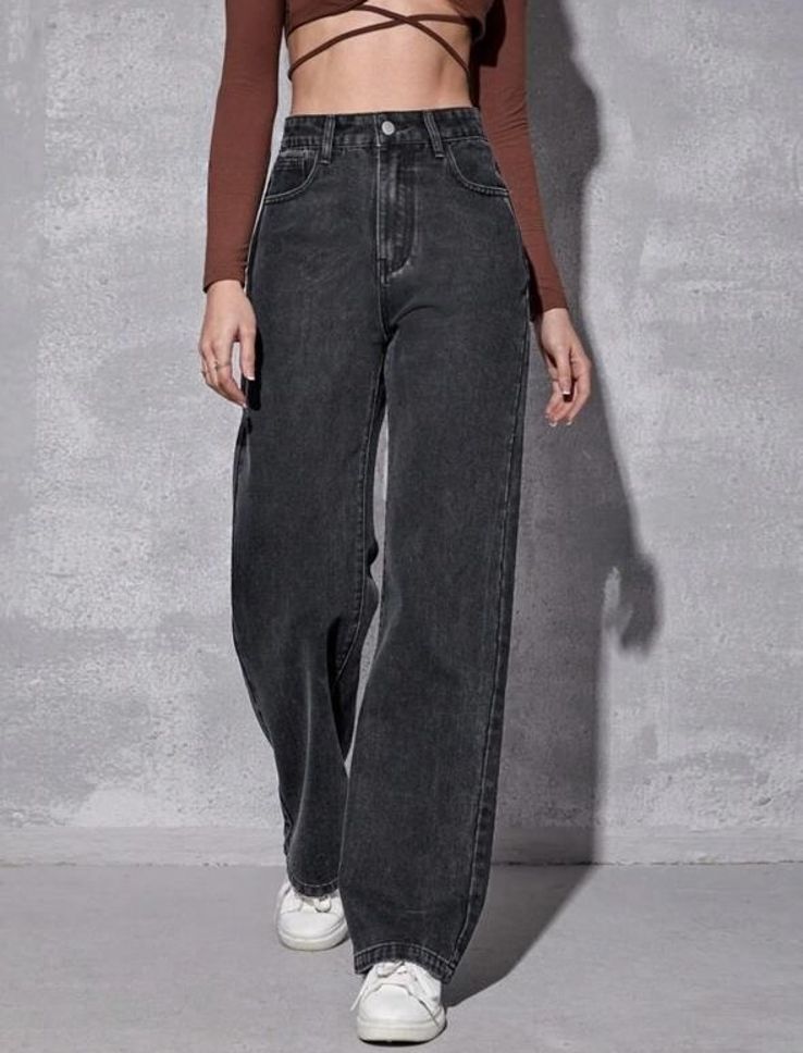 Women Flared High Rise Dark Grey Jeans