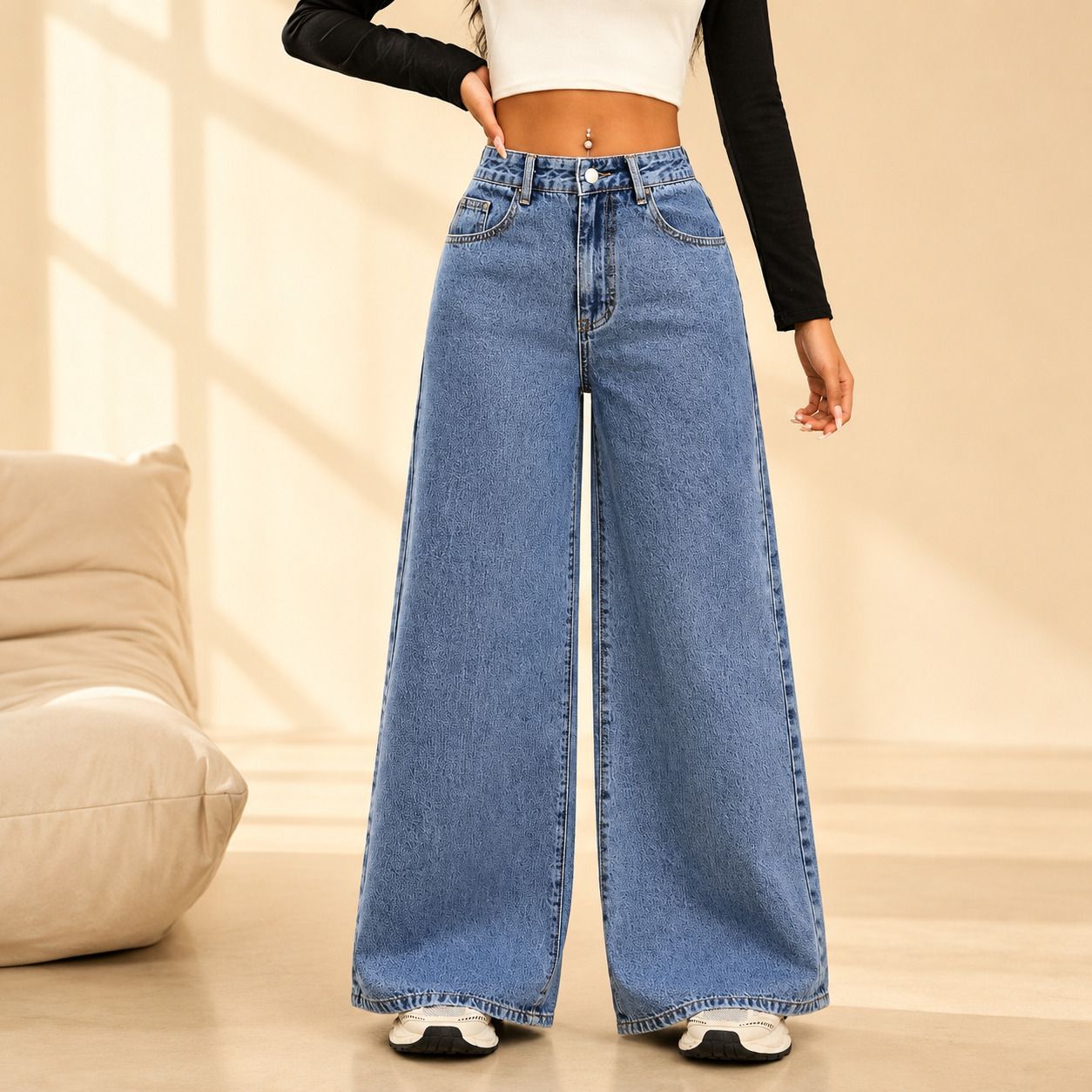 the rivvrs co Women Wide Leg High Rise Light Blue Jeans-picture-12