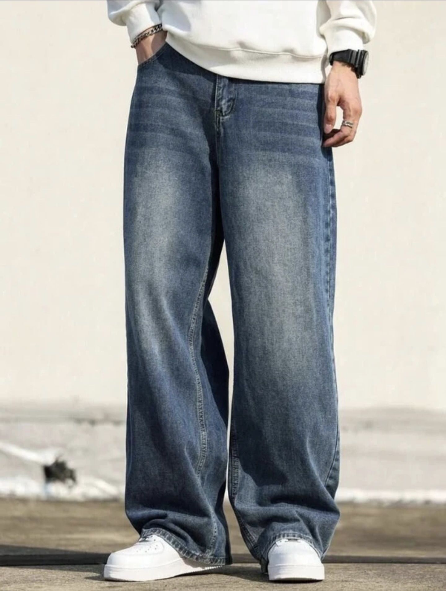 Men Baggy Fit High Rise Blue Jeans-image-35