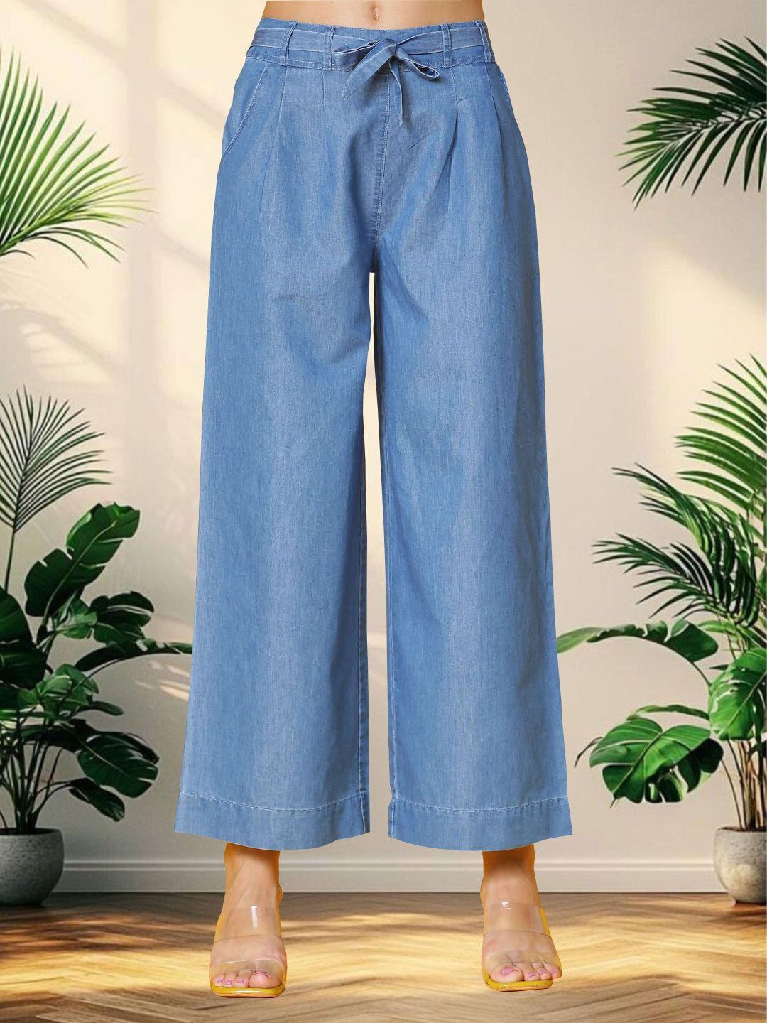 Women Loose Fit High Rise Blue Jeans