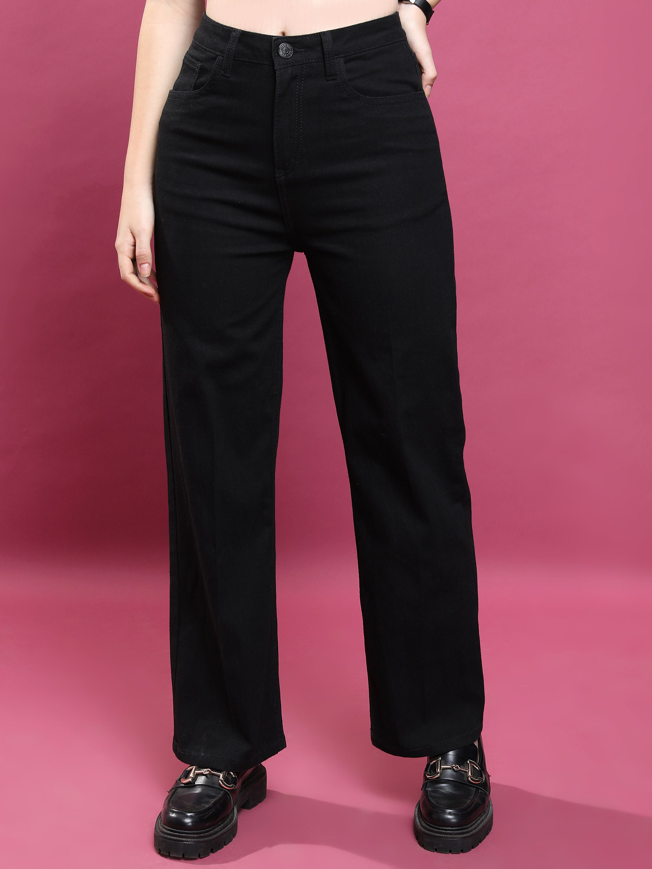 tokyo talkies Women Flared Mid Rise Black Jeans-picture-30