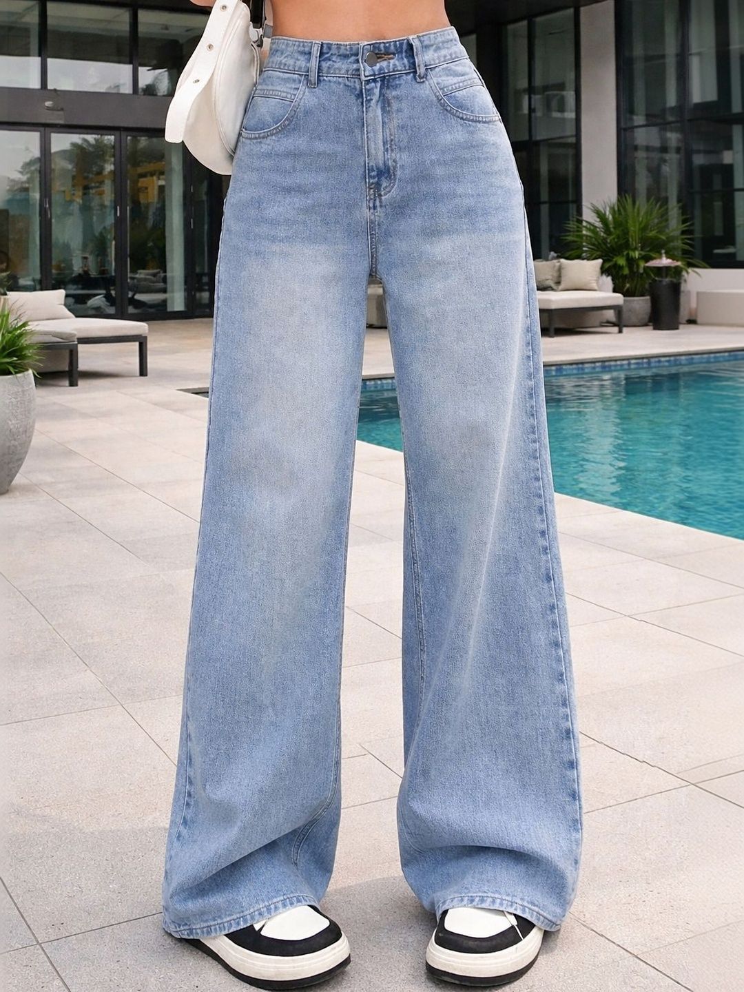 aav2 Women Wide Leg High Rise Light Blue Jeans-picture-11
