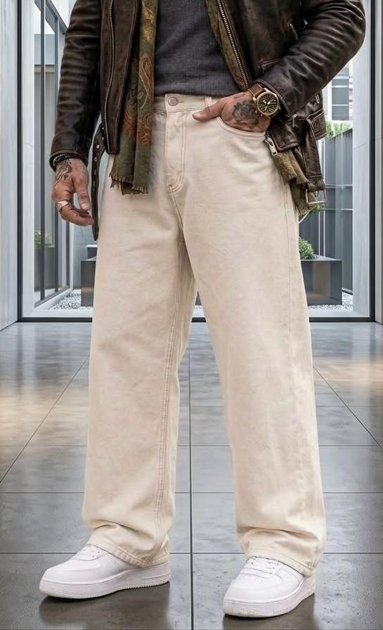 flaying Men Loose Fit Mid Rise Beige Jeans-picture-44
