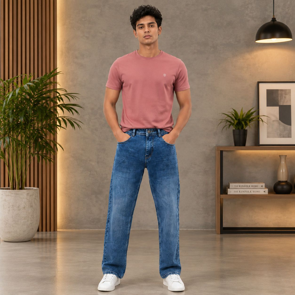 Men Straight Fit Mid Rise Blue Jeans-image-47