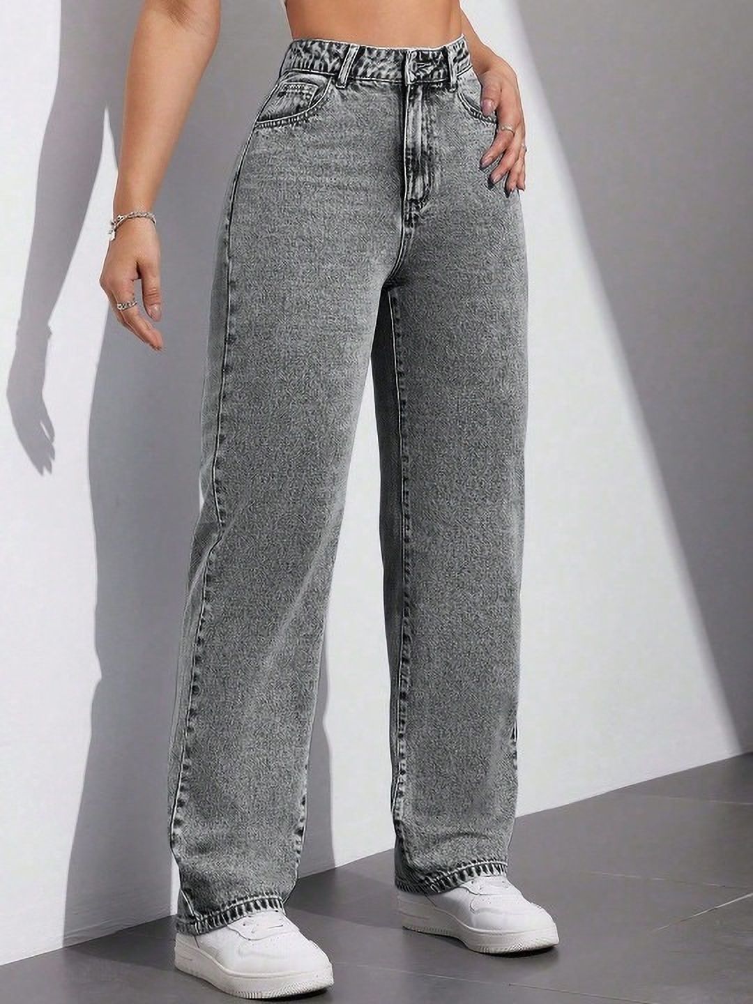 abc Women Straight Fit High Rise Grey Jeans-picture-32