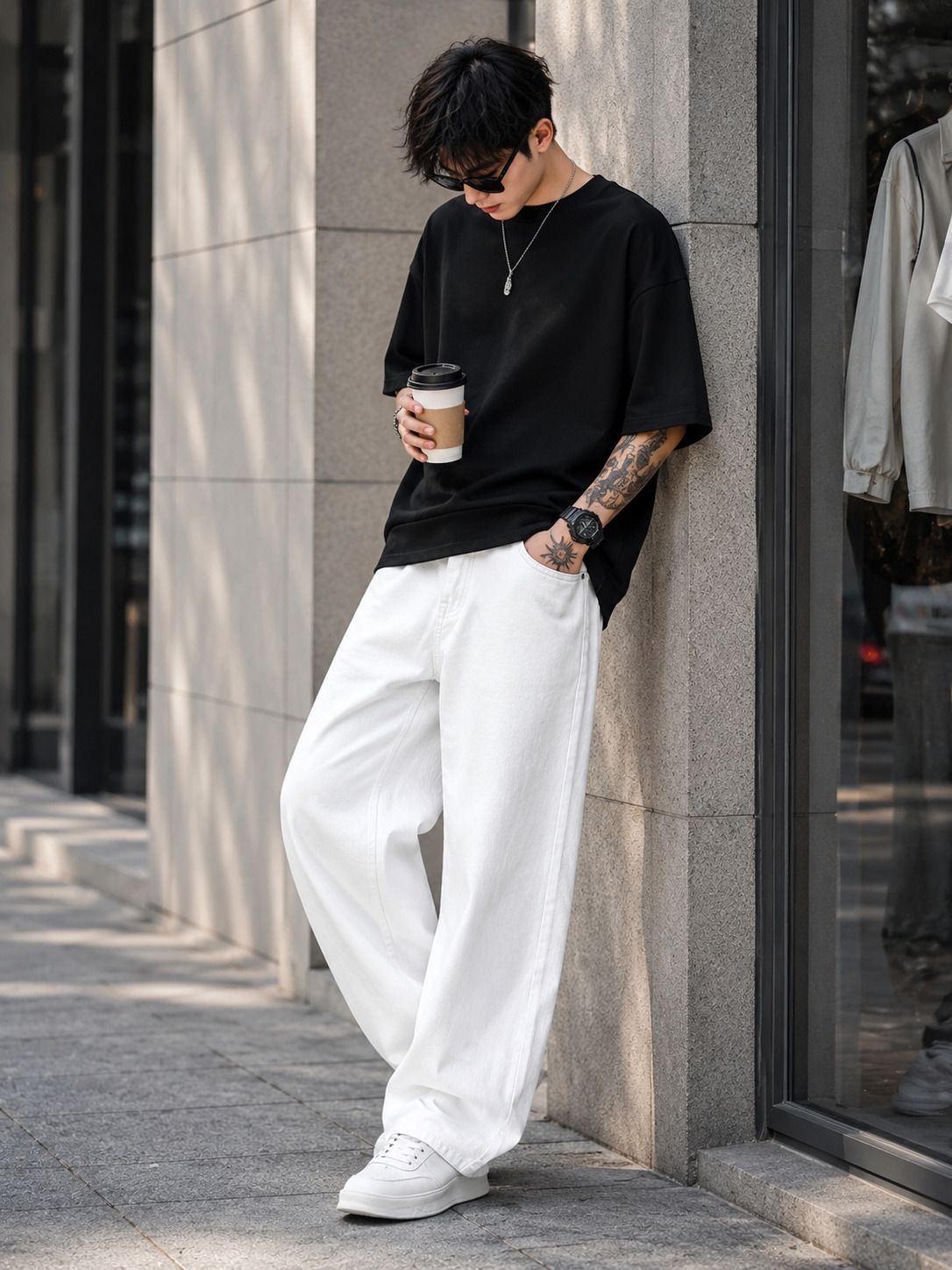 metronaut Men Loose Fit Mid Rise White Jeans-picture-23