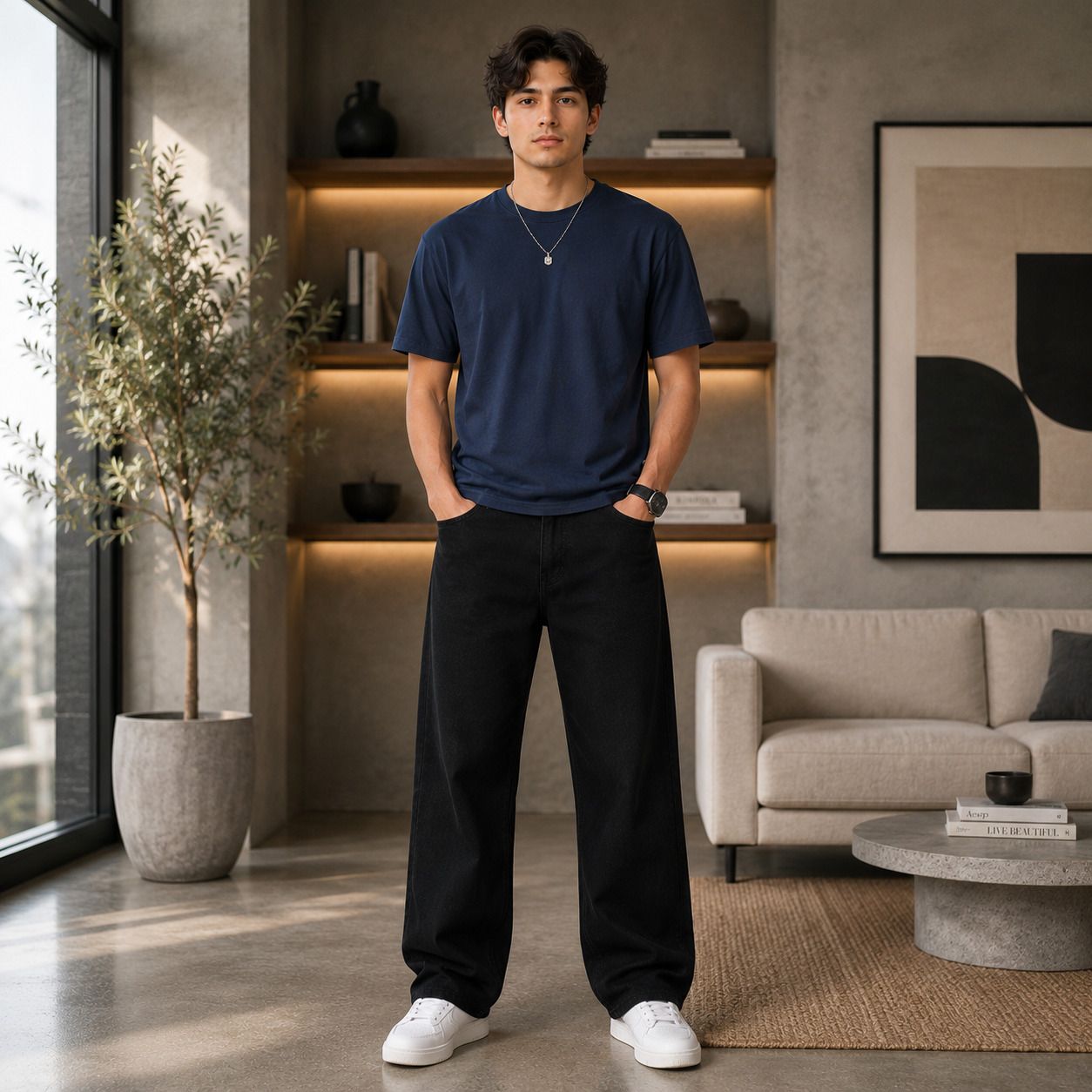 Men Straight Fit Mid Rise Black Jeans-image-27