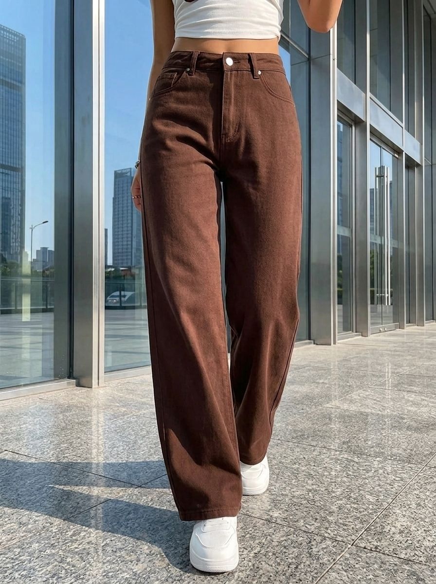 Women Regular Mid Rise Brown Jeans-image-4