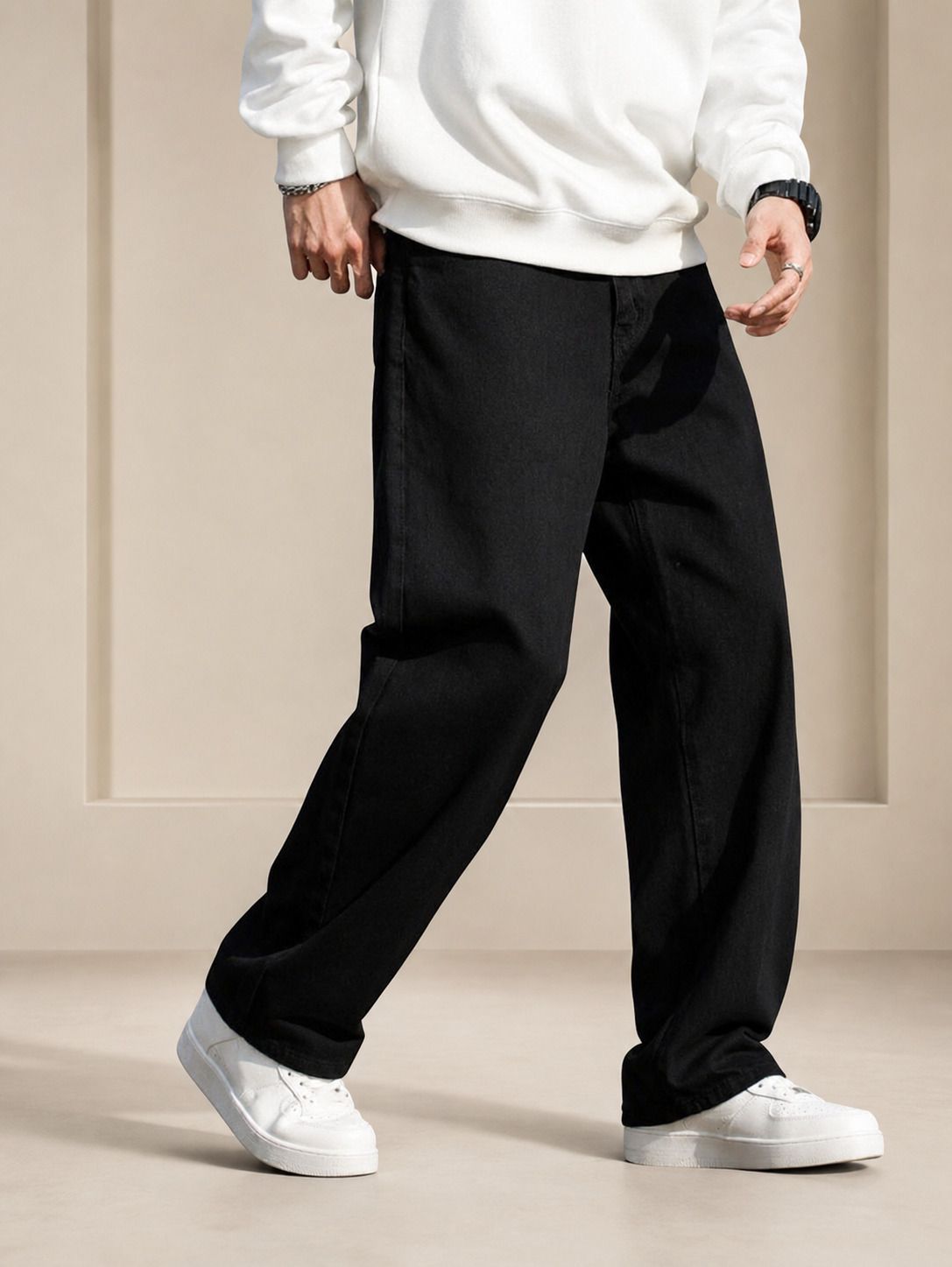 fadevielle Men Relaxed Fit Mid Rise Black Jeans-picture-15