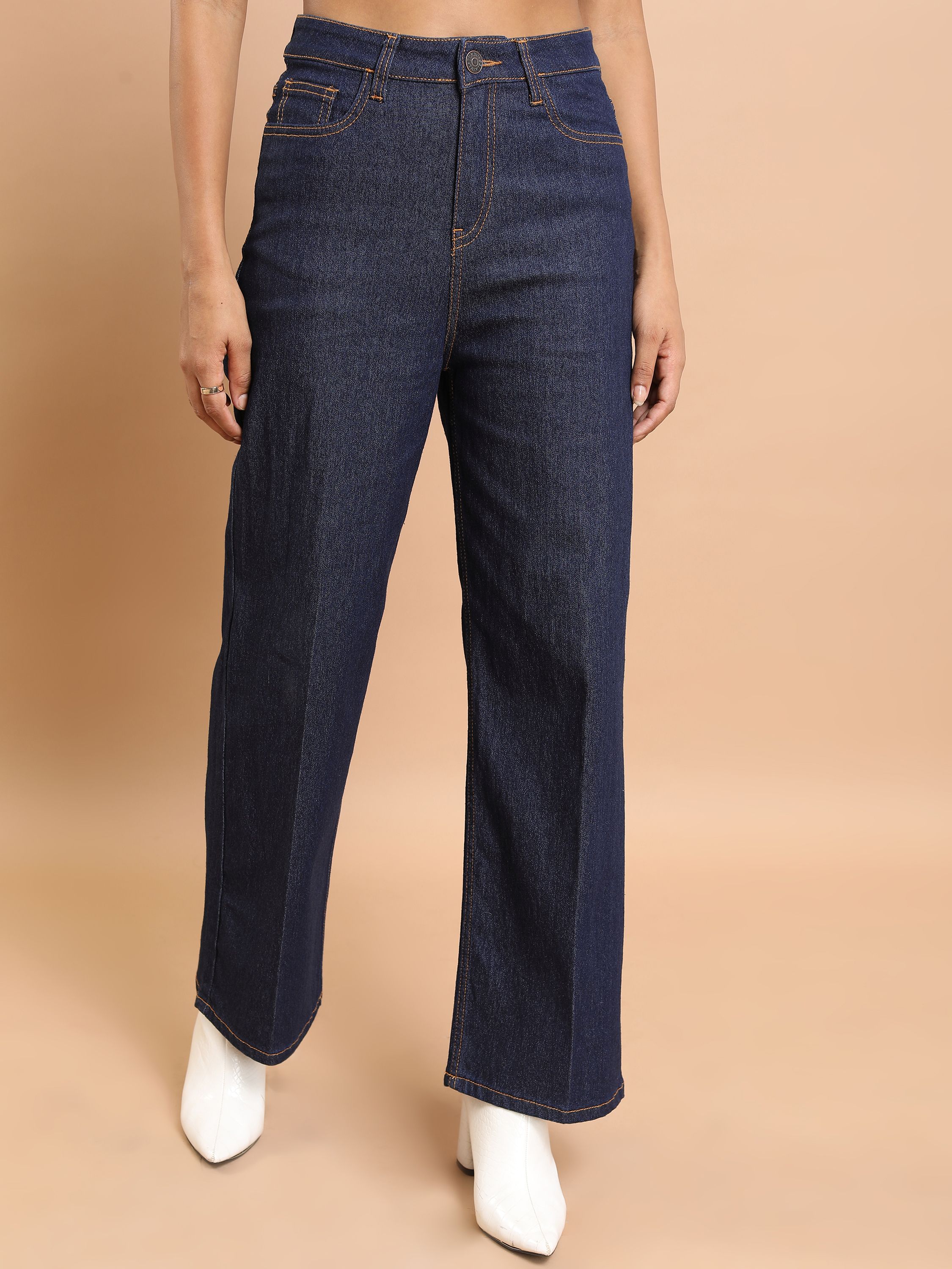 tokyo talkies Women Flared Mid Rise Dark Blue Jeans-picture-27