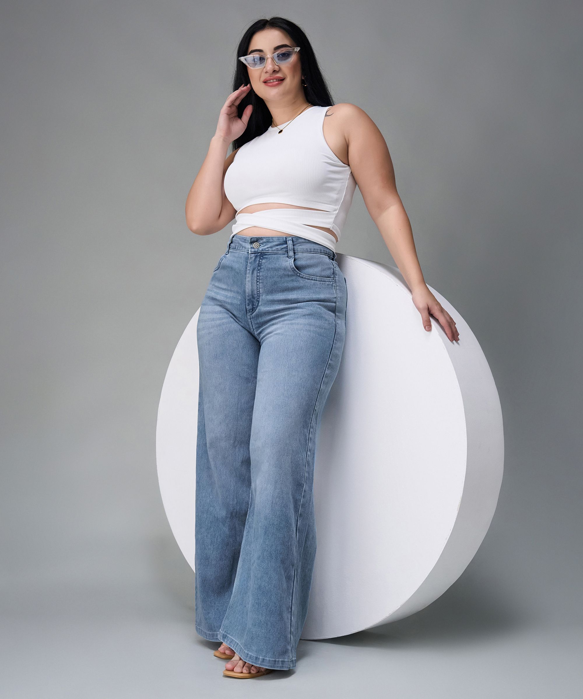 miss chase Women Relaxed Fit High Rise Light Blue Jeans-picture-16