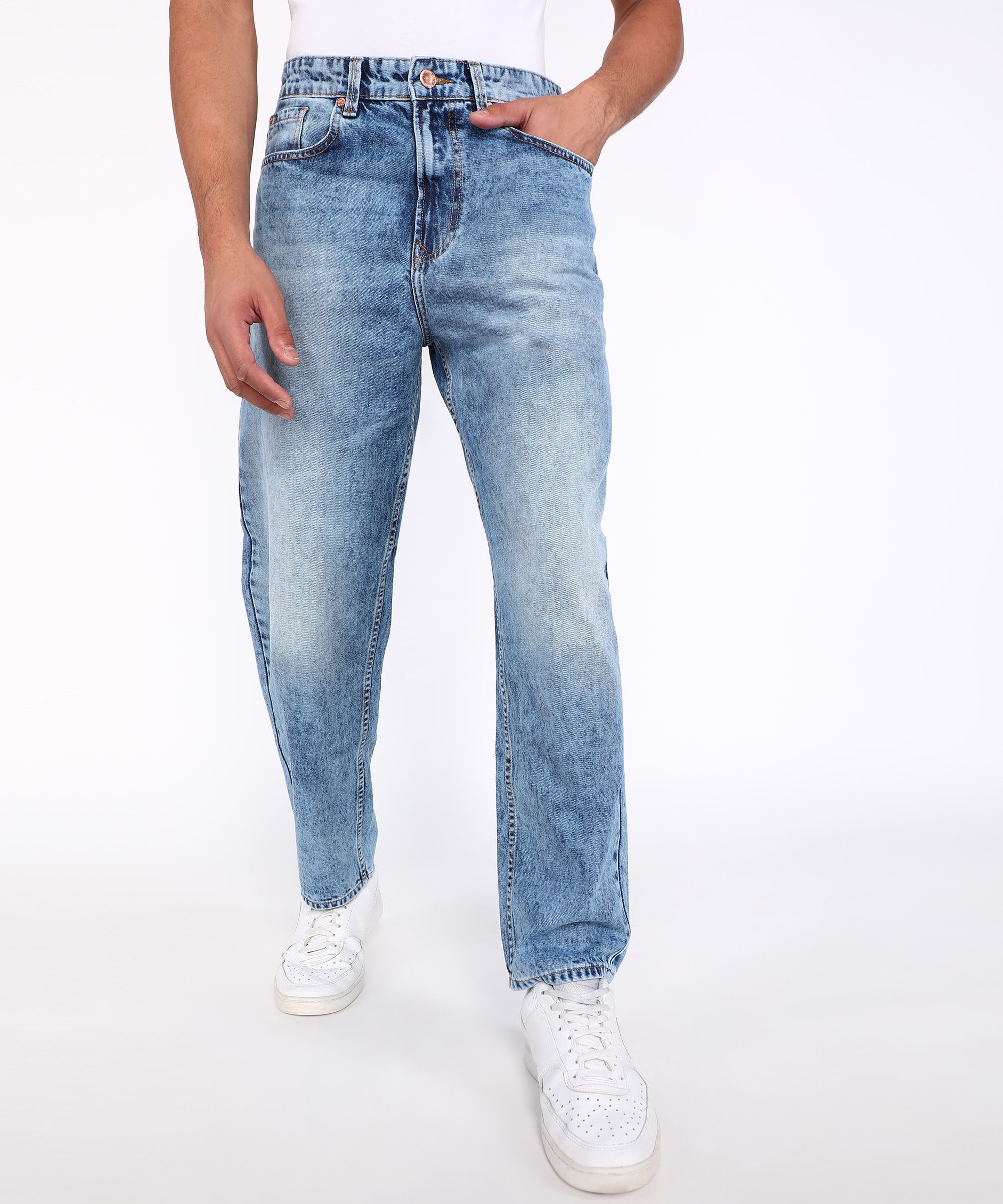 spykar Men Loose Fit Mid Rise Light Blue Jeans-picture-13