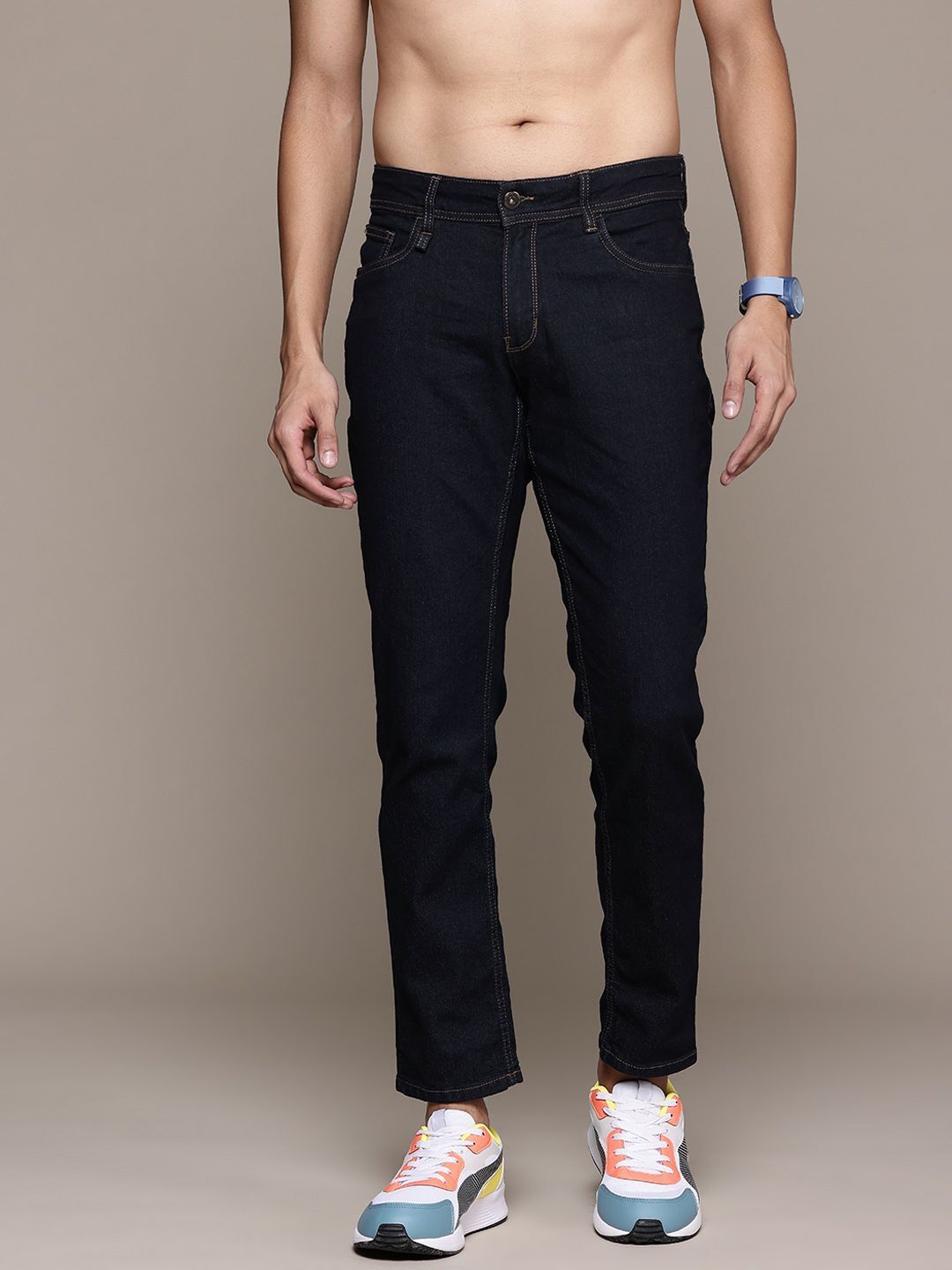 Men Slim Mid Rise Blue Jeans-image-46