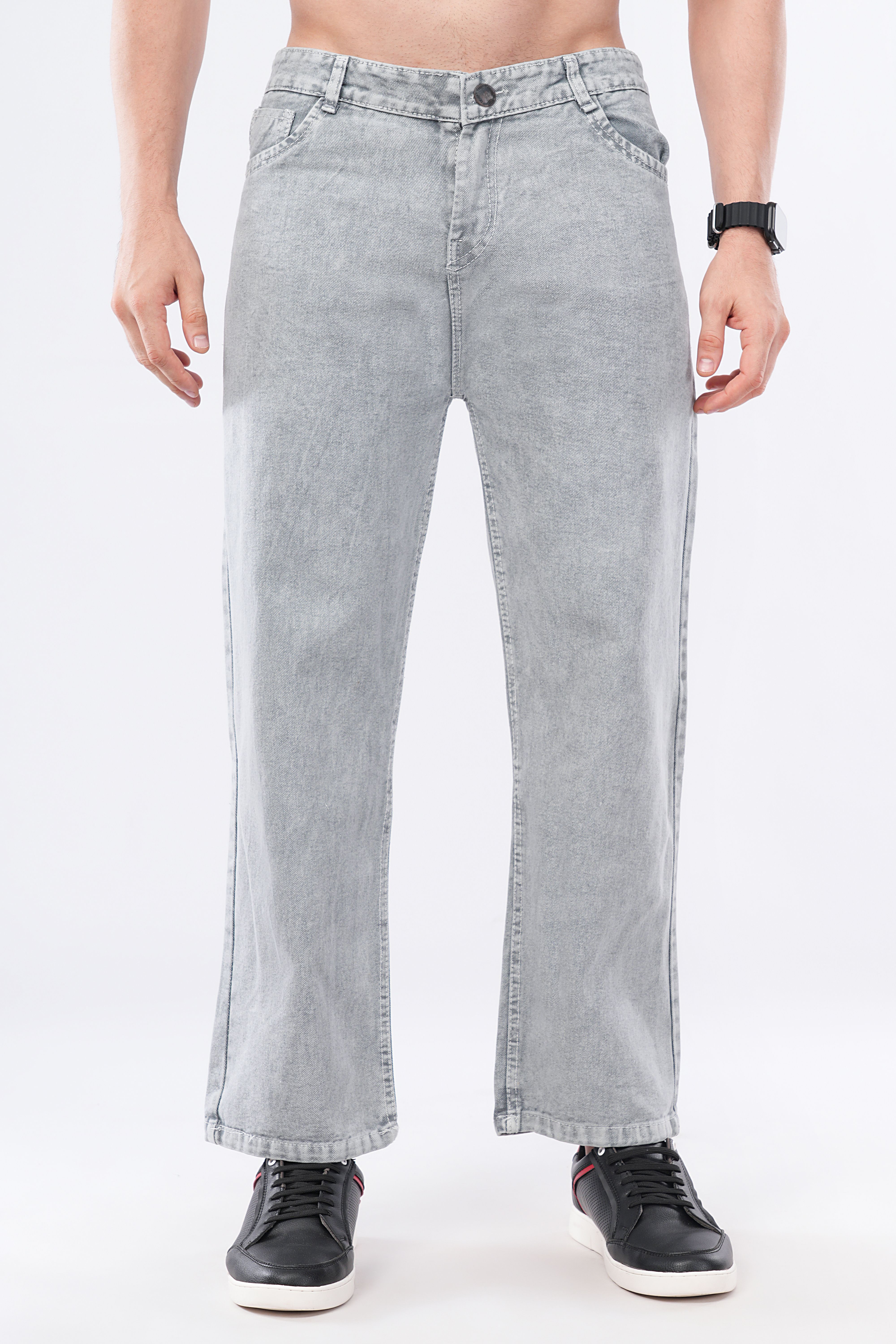 ygdeal Men Wide Leg Mid Rise Grey Jeans-picture-2
