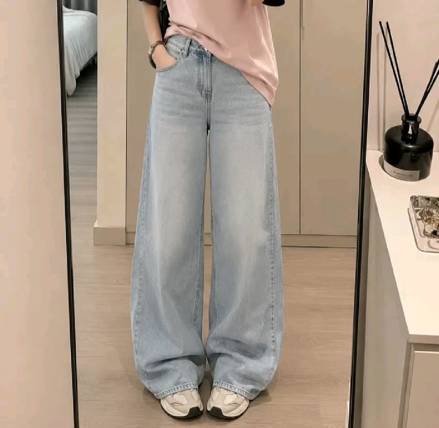 Women Baggy Fit High Rise Light Blue Jeans-image-9