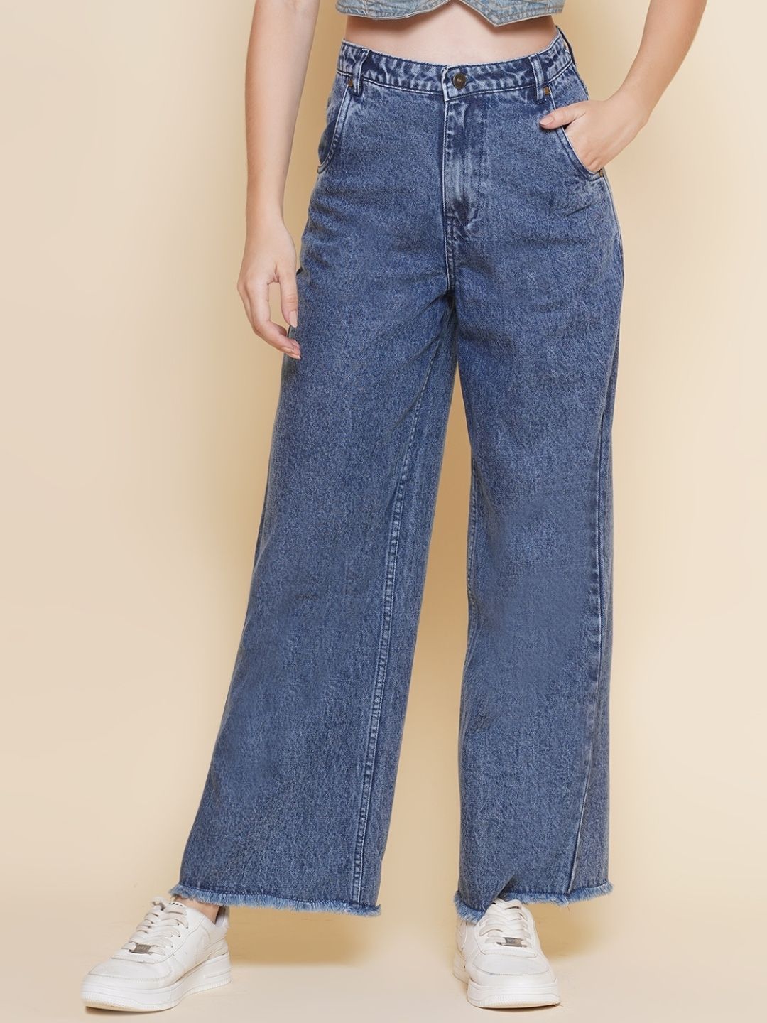 Women Flared High Rise Dark Blue Jeans-image-44