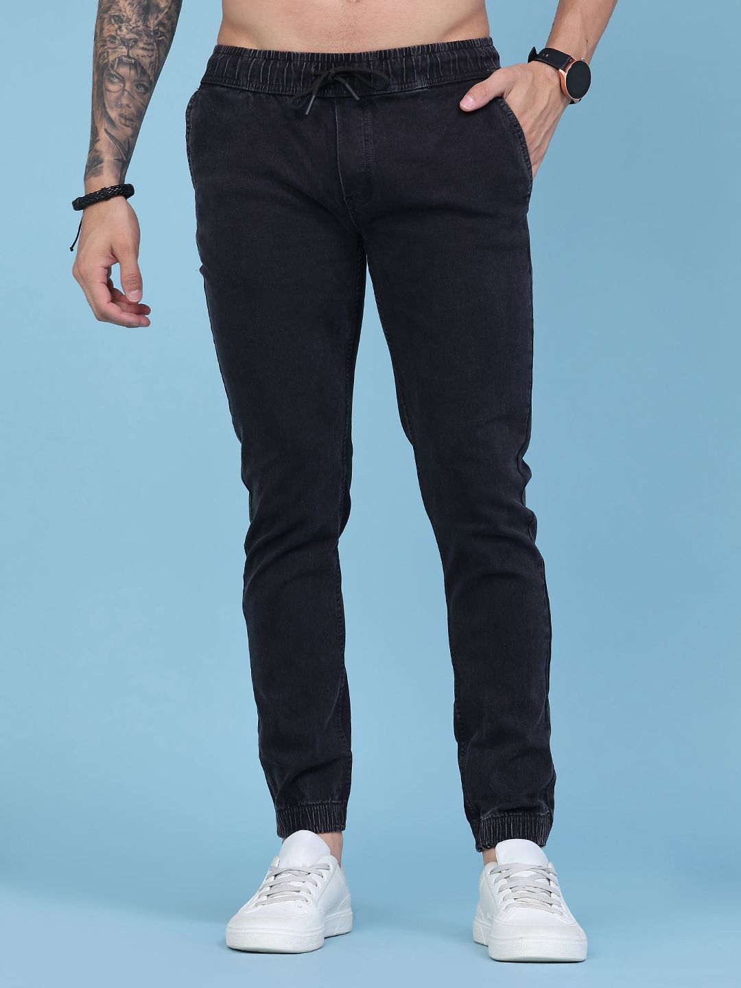Men Jogger Fit Mid Rise Brown Jeans-image-20
