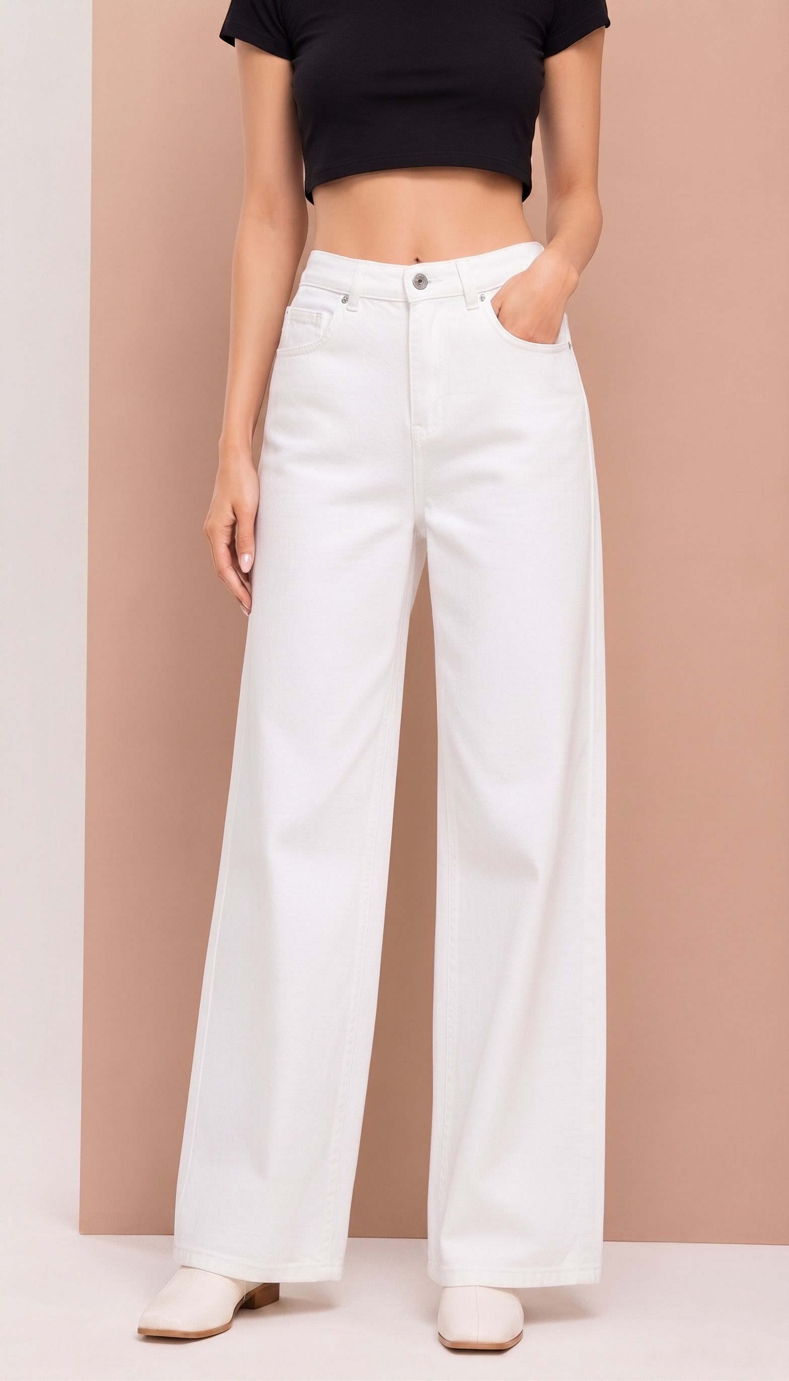 zayla Women Baggy Fit High Rise White Jeans-picture-29