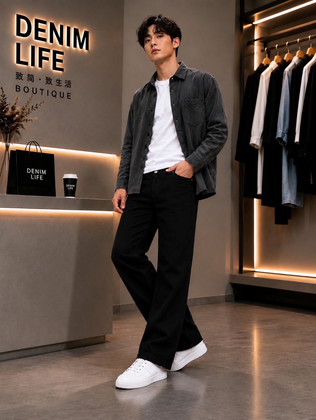 denim life Men Loose Fit Mid Rise Black Jeans-picture-7