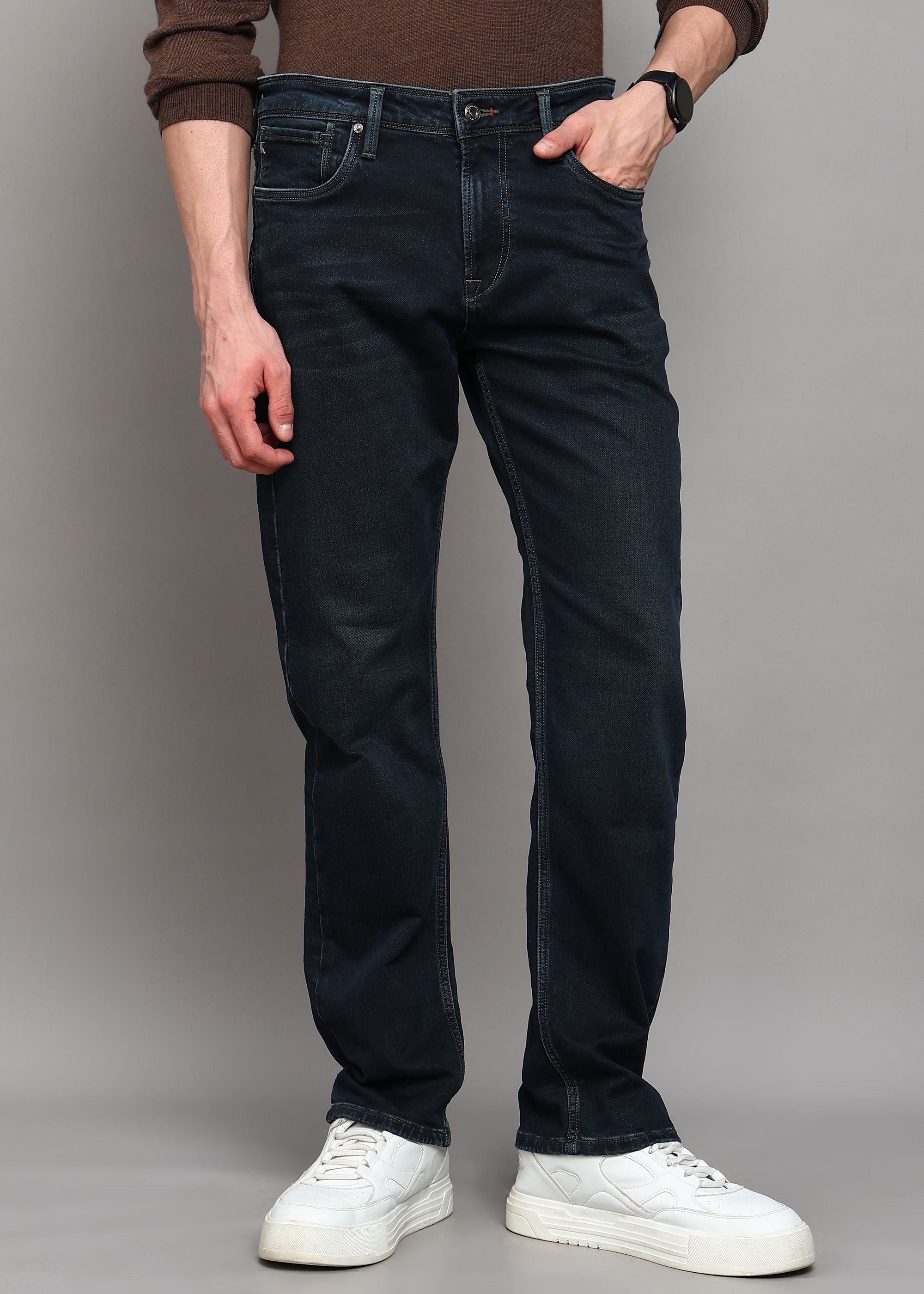 Men Straight Fit Mid Rise Black Jeans-image-30
