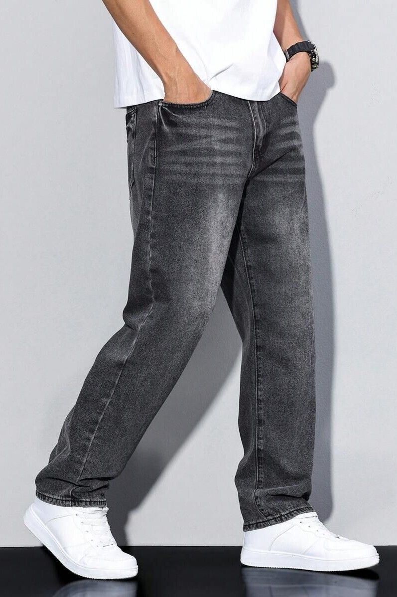 denim look Men Baggy Fit Mid Rise Dark Grey Jeans-picture-25