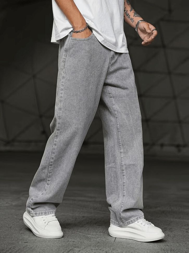 denim4men Men Straight Fit Mid Rise Grey Jeans-picture-18