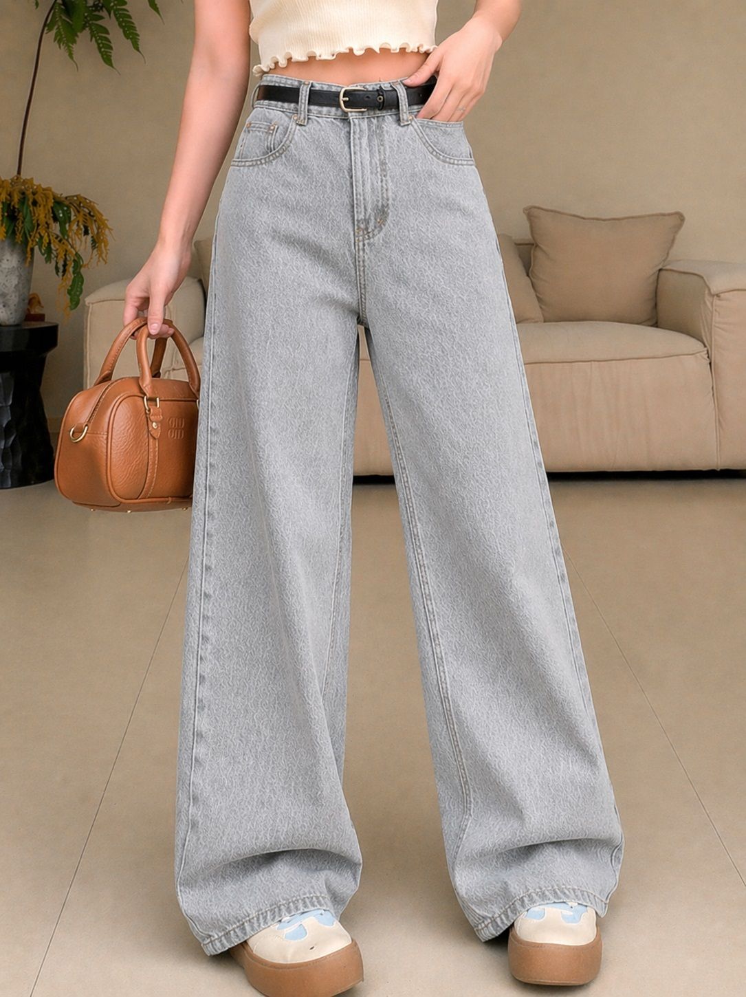 kashian Women Baggy Fit High Rise Grey Jeans-picture-13