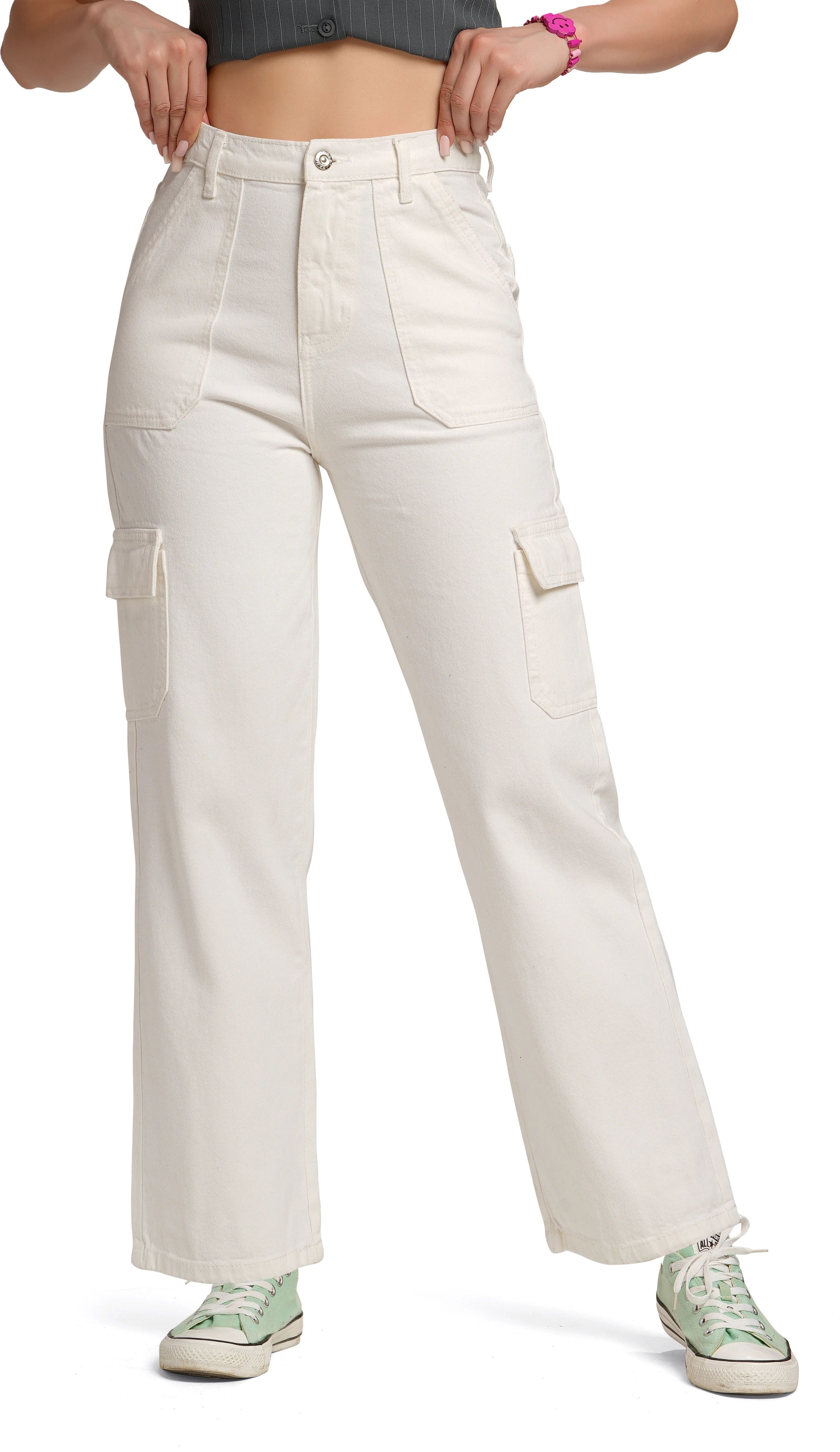 Women Loose Fit High Rise White Jeans-image-15