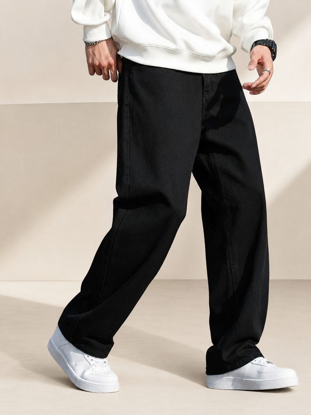 fadevielle Men Relaxed Fit Mid Rise Black Jeans-picture-16