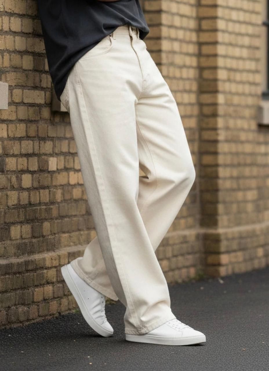flaying Men Loose Fit Mid Rise Beige Jeans-picture-16