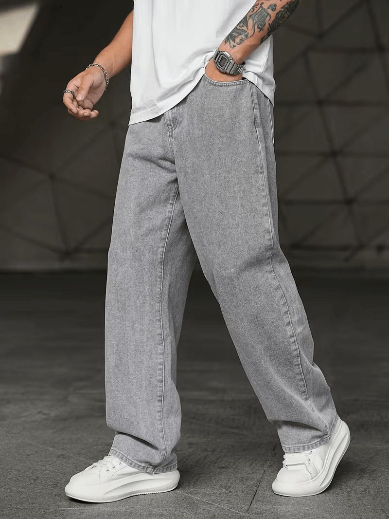 Men Straight Fit Mid Rise Grey Jeans-image-44